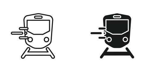 Simple black and white train icon with steam effect © NASIMA