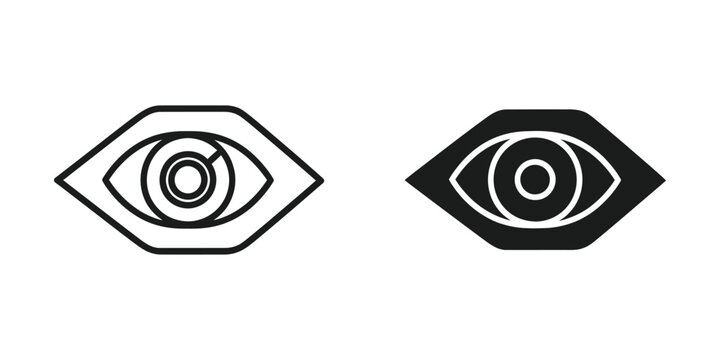 Minimalist eye icon with concentric circles in outline and filled styles