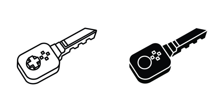 Modern key fob and traditional key illustration pair