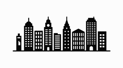 A striking black silhouette of a modern city skyline with varied buildings © MdSafi