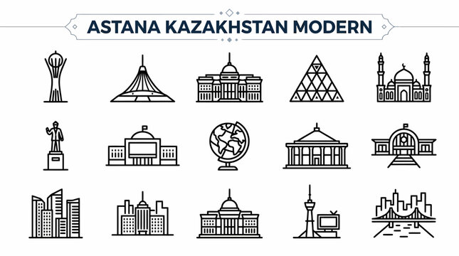 Astana Kazakhstan Modern Landmarks Icons Collection