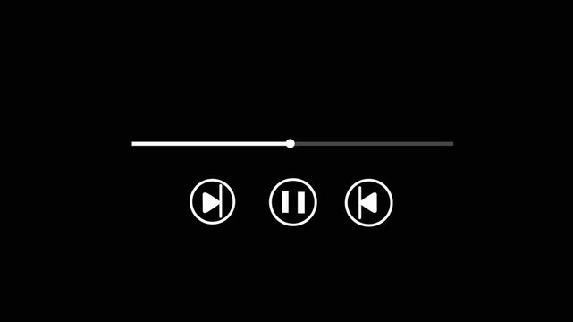 white video and audio music play button animation icon . Play button animation icon concept.Video and audio music play button animation icon on black background.