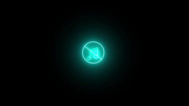 blue neon glowing no sound icon animation, disable play button icon on black background.
