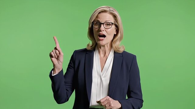 Female News Reporter Presenting on Green Screen Background