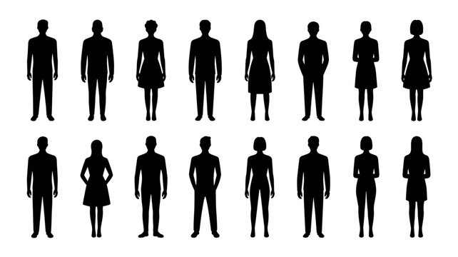People Silhouettes Vector Set, Human Figures Collection Illustration Pack