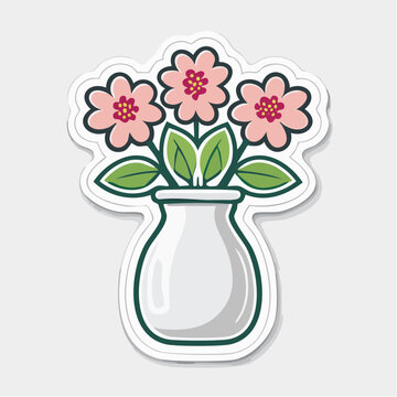 Pink Flowers in a White Vase Sticker
