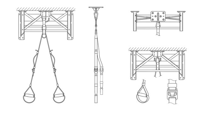 TRX station technical drawing blueprint with front side back and top views CAD line art vector illustration