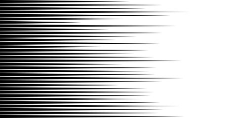 Dynamic speed lines create fast horizontal motion effect. Black and white comic style background pattern with sharp manga stripes for action scenes and graphic designs. © 2olotarev