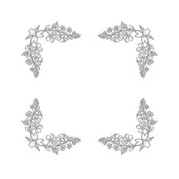 Simple floral line border corners, black and white