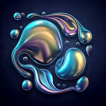 Metallic liquid shapes with iridescent hues