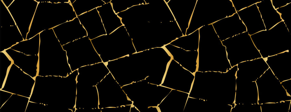 Abstract golden kintsugi crack texture, vector background
