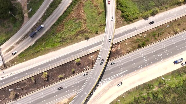 High angle view of expressway road 4k for toll payment in the city	