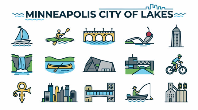 Minneapolis City of Lakes Icon Set - Travel and Lifestyle