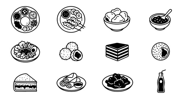 Diverse conceptual food icons A comprehensive collection of culinary dishes