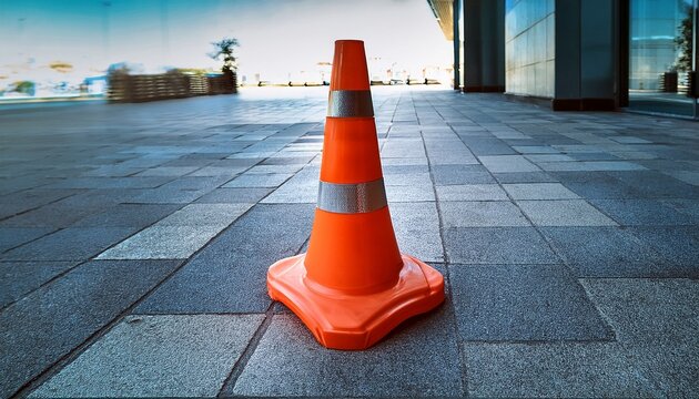 a safety cone indicating a tripping hazard in a public area
