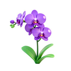 Obraz premium [Transparent Background PNG]Cute 3D Cartoon Purple Phalaenopsis Orchid Plant