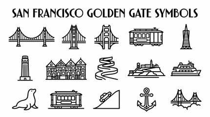 Naklejka premium San Francisco Symbols Collection: Golden Gate, Cable Car, Alcatraz