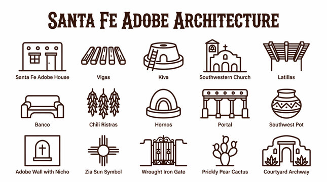 Santa Fe Adobe Architecture Icons: Traditional Southwestern Design Elements