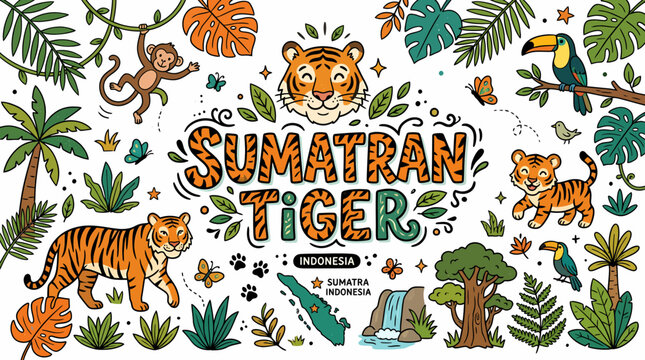 Sumatran Tiger Wildlife and Jungle Illustration