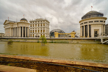 Obraz premium important administrative and cultural buildings in the center of Skopje , North Macedonia