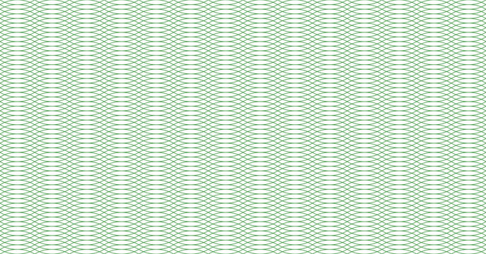 Guilloche wave pattern for certificate watermarks and money backgrounds. Seamless security green texture ideal for passport designs, bank documents, and authentic paper verification elements.