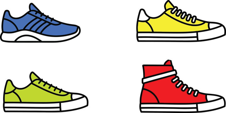 Colorful Sneakers Assortment: Blue, Yellow, Green, Red Casual Shoes
