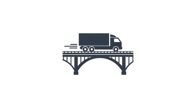 Truck Driving Across a Bridge Icon.