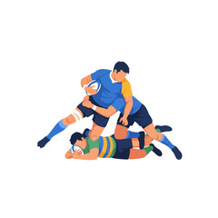 Fototapeta premium Rugby players tackling opponent during intense match action