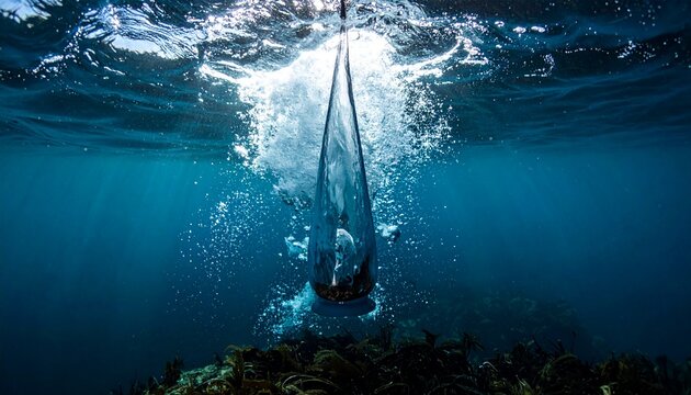 Underwater Scene with Diving Boat Bubbles.