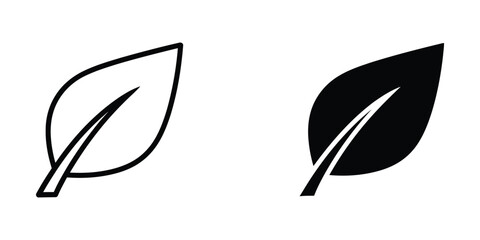 Fototapeta premium Simple black and white leaf icon pair with outline style
