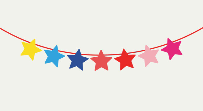 Colorful Star Garland Festive Decoration on Red String, Celebration Party Banner