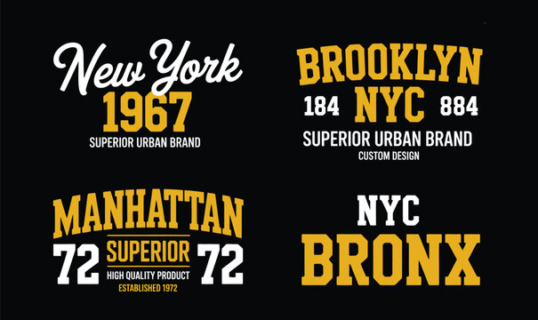 New York and Brooklyn Sport Badges Vector Set with Vintage Typography for Apparel Design