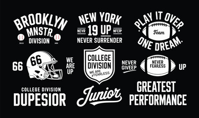 Obraz premium Brooklyn and NYC Sport Badges Vector Set with Vintage Varsity Typography for Apparel Design