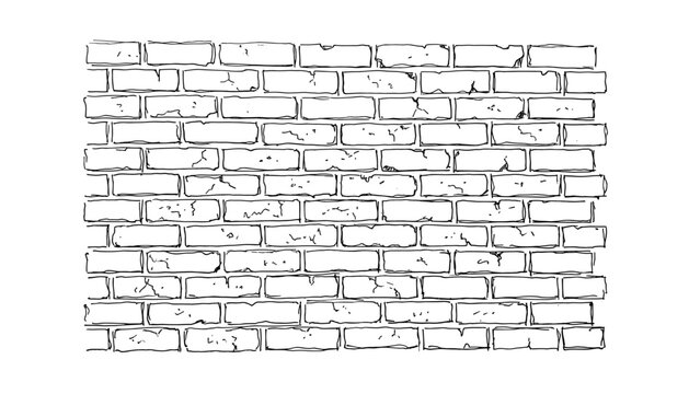 Brick wall vector illustration transparent background hand drawn sketch style pattern background.