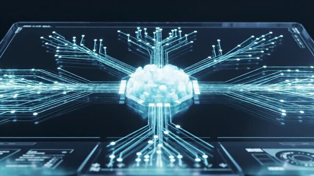Ai Brain Activating and Processing Data on Futuristic Transparent Digital Interface