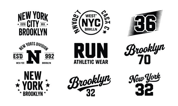 New York and Brooklyn Sport Badges Vector Set with Vintage Typography for Apparel Design