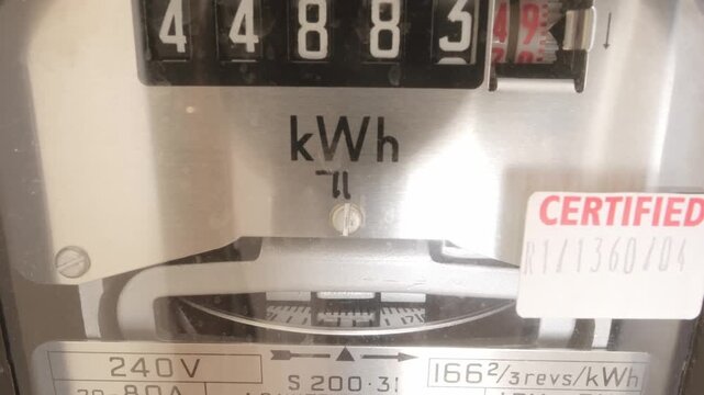 Electricity meter on wall, energy consumption measurement, household appliance, power meter, utility meter, energy saving, power supply