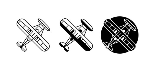 Vintage Biplane Icons, Retro Aircraft Vector Graphics, Classic Aviation Symbols, Set of 3 © Ajadul
