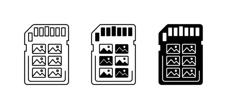 Digital Storage Icons: SD Card and MicroSD Card Designs, Data Memory, Photo Archive, Cloud Storage Concept, Vector Graphics