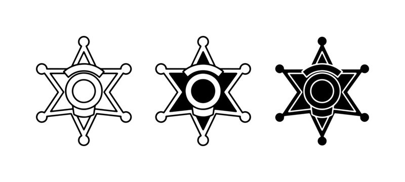 Sheriff Badge Icons, Law Enforcement Symbols, Western Star Badges, Police Officer Insignia, Vintage Style Vector Graphics Set