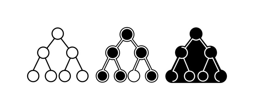 Binary Tree Data Structures, Algorithm Visualizations, and Network Diagrams, Set of 3 Icons