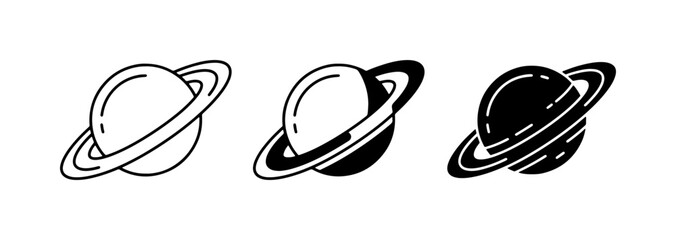 Saturn Planet Icons, Cosmic Space Symbols, Astronomical Celestial Body Graphics, Vector Illustrations © Sifat