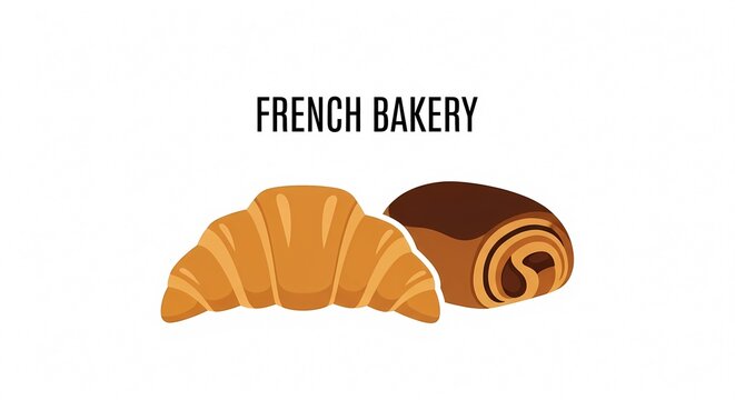 French Bakery Croissant and Pain au Chocolat Illustration.