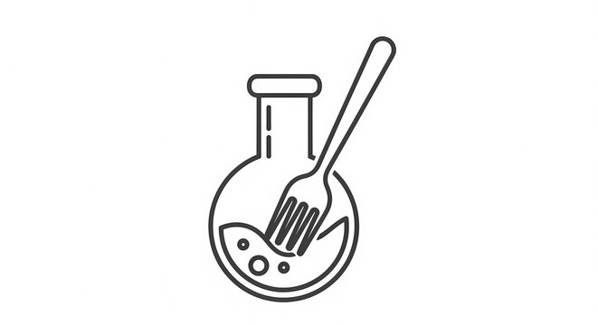 Laboratory Flask with Fork and Bubbles Icon.