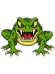 Fototapeta premium Fierce Green Frog with Sharp Teeth Cartoon