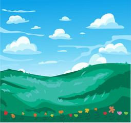 Obraz premium Layered Green Mountain Landscape With Blue Sky