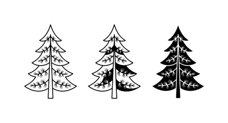 Fototapeta premium Conifer Tree Icons, Evergreen Forest Silhouettes, Pine Tree Vector Graphics, Nature Woodland Symbols, Winter Holiday Decorations