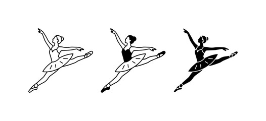 Ballet Dancer Poses, Elegant Female Performer In Motion, Classic Dance Silhouette Set, Graceful Pirouette Vector Art © Robiul