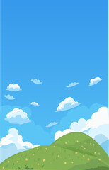 Fototapeta premium Minimal Blue Sky Background With Rounded Green Meadow