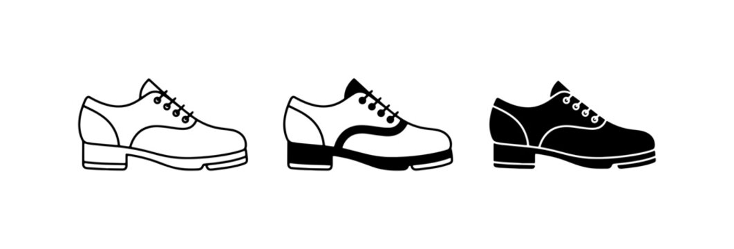 Tap Shoes Vector Icons, Classic Oxford Footwear Collection, Performance Dance Shoes Set